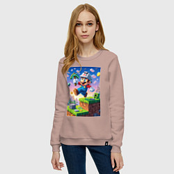 Свитшот хлопковый женский Марио и Майнкрафт - коллаба, цвет: пыльно-розовый — фото 2