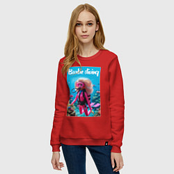 Свитшот хлопковый женский Barbie diving - ai art, цвет: красный — фото 2