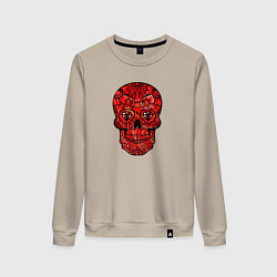 Свитшот хлопковый женский Red decorative skull, цвет: миндальный