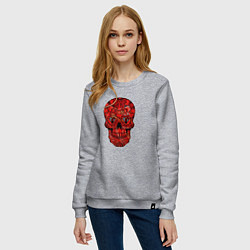 Свитшот хлопковый женский Red decorative skull, цвет: меланж — фото 2