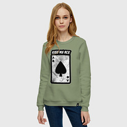 Свитшот хлопковый женский Поцелуй мой туз, цвет: авокадо — фото 2