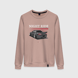 Свитшот хлопковый женский Nissan skyline night ride, цвет: пыльно-розовый