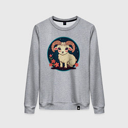 Женский свитшот Барашек знак зодиака Овен на фоне цветов