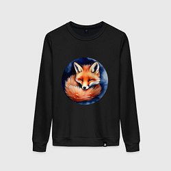 Свитшот хлопковый женский Лисенок в норе клубочком, цвет: черный