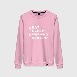 Свитшот хлопковый женский Есть спать Cantent Warning, цвет: светло-розовый