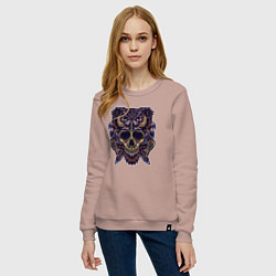 Свитшот хлопковый женский Сова и череп, цвет: пыльно-розовый — фото 2