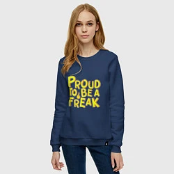 Свитшот хлопковый женский Proud to be a freak, цвет: тёмно-синий — фото 2