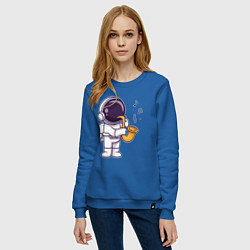 Свитшот хлопковый женский Космонавт саксофонист, цвет: синий — фото 2
