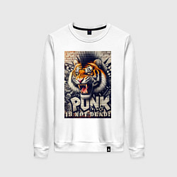 Свитшот хлопковый женский Cool tiger - punks not dead, цвет: белый