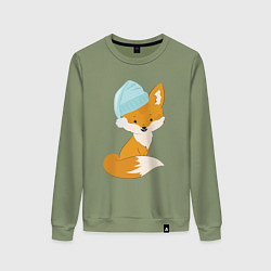 Свитшот хлопковый женский Лисичка в шапке, цвет: авокадо