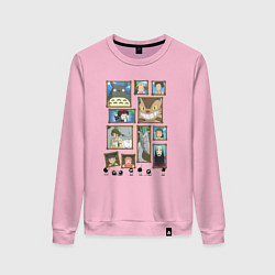 Свитшот хлопковый женский Герои студии Ghibli, цвет: светло-розовый