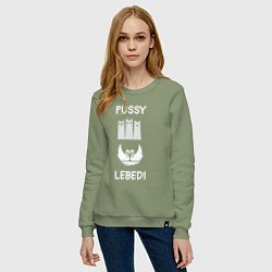 Свитшот хлопковый женский Кошки лебеди, цвет: авокадо — фото 2