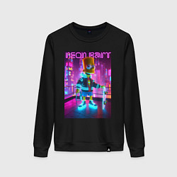 Свитшот хлопковый женский Neon Bart - with skateboard ai art fantasy, цвет: черный