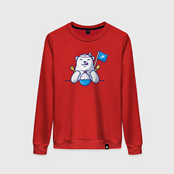 Свитшот хлопковый женский Белый медведь и мороженое, цвет: красный