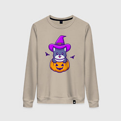 Свитшот хлопковый женский Kitty halloween, цвет: миндальный