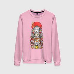 Свитшот хлопковый женский Девушка ниндзя и тигр, цвет: светло-розовый