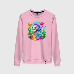 Свитшот хлопковый женский Яркий подводный мир, цвет: светло-розовый