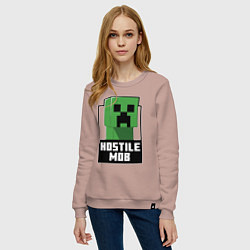 Свитшот хлопковый женский Minecraft hostile mob, цвет: пыльно-розовый — фото 2