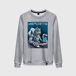 Свитшот хлопковый женский Крутой волчара киберспортсмен - нейросеть, цвет: меланж