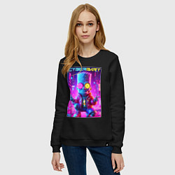 Свитшот хлопковый женский Cyber Bart in metropolis - neon glow, цвет: черный — фото 2