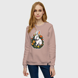 Свитшот хлопковый женский Заяц и цветы, цвет: пыльно-розовый — фото 2