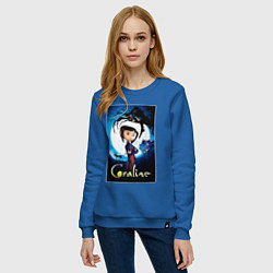 Свитшот хлопковый женский Coraline Jones and cat, цвет: синий — фото 2
