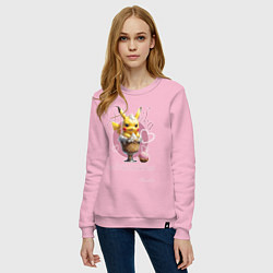 Свитшот хлопковый женский Покемон Пикачу в морожене, цвет: светло-розовый — фото 2