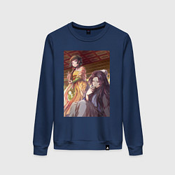 Свитшот хлопковый женский Монолог фармацевта Жэньши выпивает, цвет: тёмно-синий