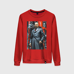 Свитшот хлопковый женский Ленин в кожанке - киберпанк, цвет: красный