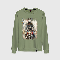 Свитшот хлопковый женский Акварель -мотоциклист, цвет: авокадо
