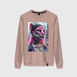Свитшот хлопковый женский Панк девушка-леопард в татухах в Нью-Йорке, цвет: пыльно-розовый