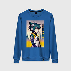 Свитшот хлопковый женский Kitten girl - cyberpunk, цвет: синий