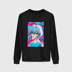 Свитшот хлопковый женский Аянами Рей аниме девушка с короткими волосами, цвет: черный