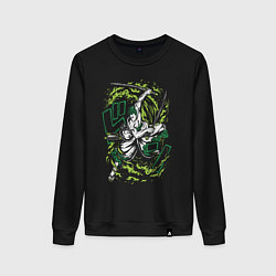 Свитшот хлопковый женский One piece зоро зеленый вихрь, цвет: черный