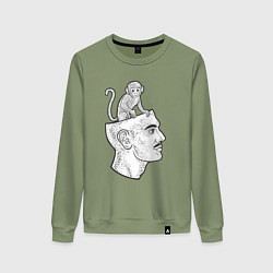 Свитшот хлопковый женский Мартышка в голове, цвет: авокадо