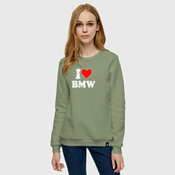 Свитшот хлопковый женский I love my BMW, цвет: авокадо — фото 2