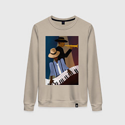Свитшот хлопковый женский Музыкант джаз, цвет: миндальный