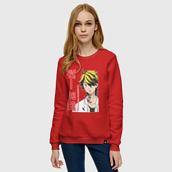 Свитшот хлопковый женский Токийские мстители Казутора Ханемия Hanemiya Kazut, цвет: красный — фото 2