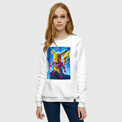 Свитшот хлопковый женский Neon Pikachu - cyberpunk horror, цвет: белый — фото 2