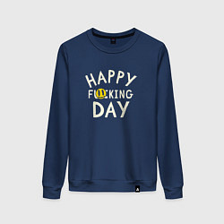 Свитшот хлопковый женский Happy f**king day - надпись и смайл, цвет: тёмно-синий