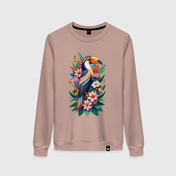 Женский свитшот Милый тукан среди цветов