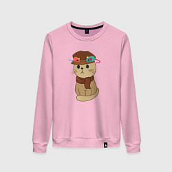 Женский свитшот Милый котик в кепке и с шарфиком - художник