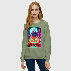 Свитшот хлопковый женский Halloween and Minecraft - pumpkin, цвет: авокадо — фото 2