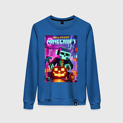 Свитшот хлопковый женский Skeleton and pumpkin - neon glow, цвет: синий