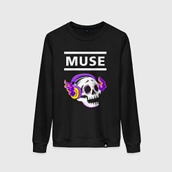 Свитшот хлопковый женский Muse - неоновый череп, цвет: черный
