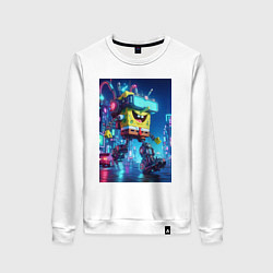 Свитшот хлопковый женский Cyber Sponge Bob - neon glow fantasy, цвет: белый