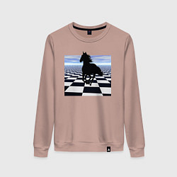 Свитшот хлопковый женский Конь на шахматной доске, цвет: пыльно-розовый