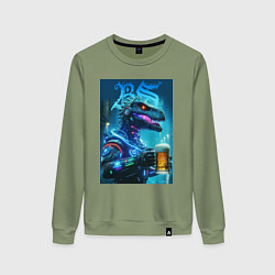 Свитшот хлопковый женский Cyber beersaur with a mug of beer, цвет: авокадо