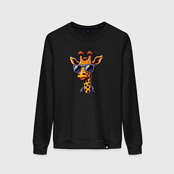 Свитшот хлопковый женский Жираф в солнцезащитных очках, цвет: черный