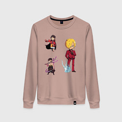 Свитшот хлопковый женский Ван-Пис Санджи Зоро, цвет: пыльно-розовый